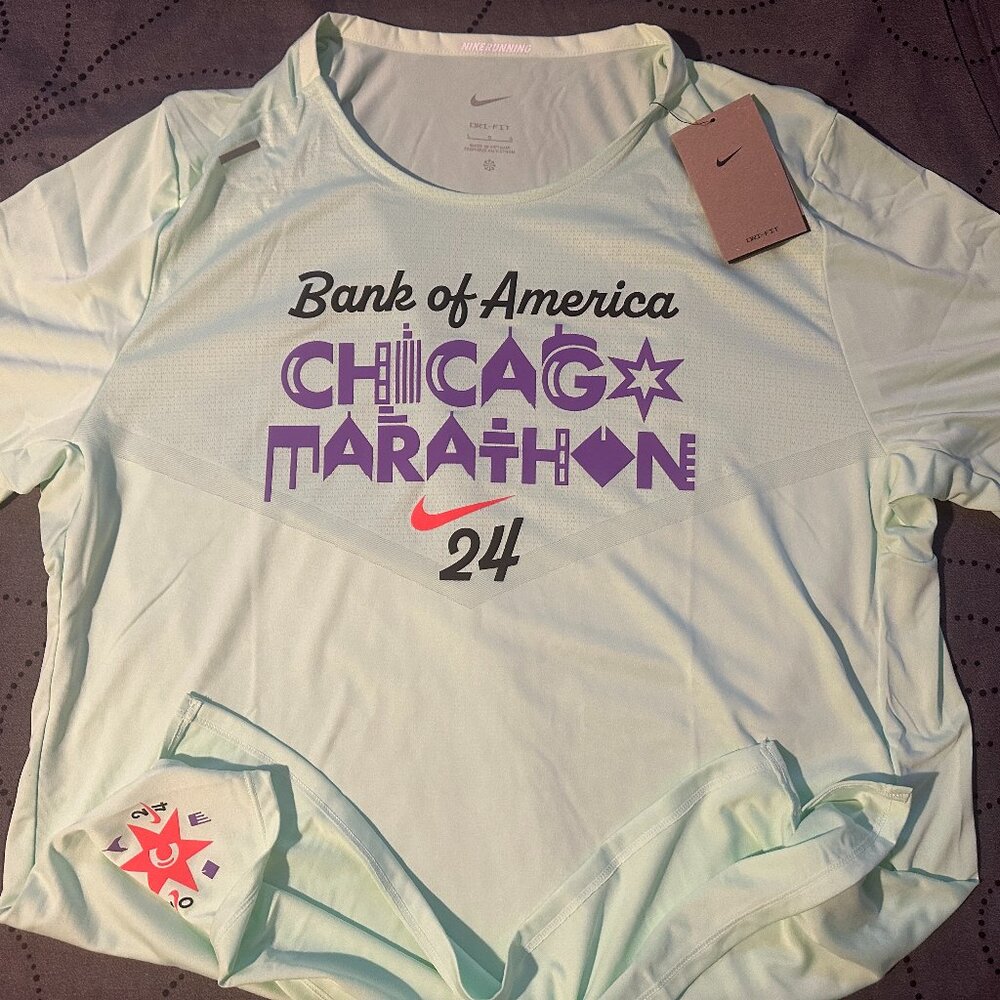 NIKE CHICAGO MARATHON 2024 RUNNING DRI-FIT GREEN SHIRT SIZE 2XL XL L MEN $50.00